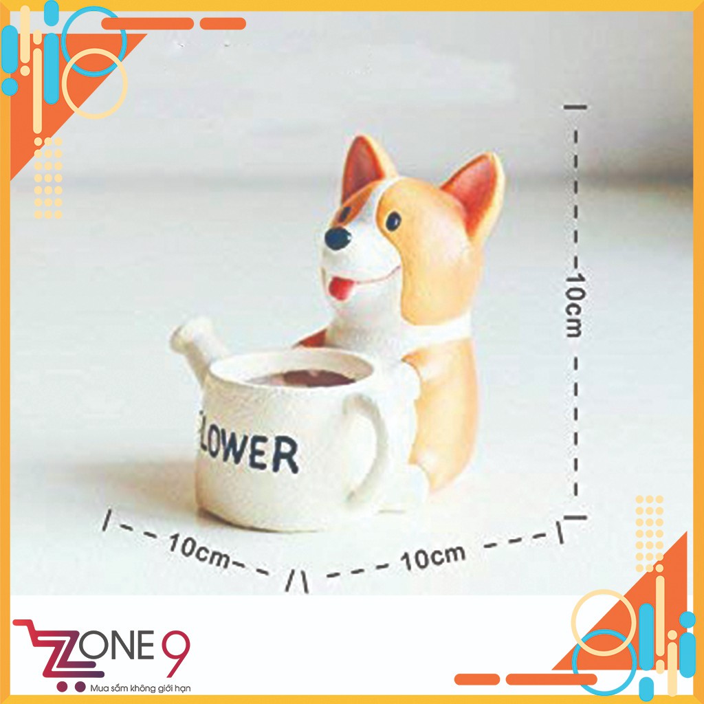 [Ảnh Thật] Chậu trồng cây hình Chó Corgi lè lưỡi ôm bình tưới Flower đáng yêu để bàn trang trí quà tặng