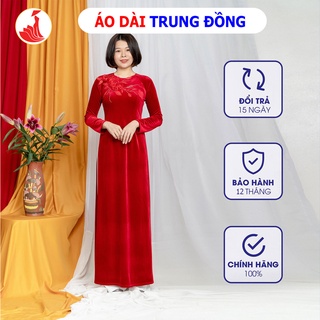 Áo dài nhung mẫu mới 2021 cổ tròn gọn tay dài kết hoa nhẹ nhàng | Áo dài trung đồng