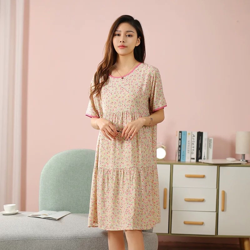Váy ngủ, váy bầu chất lanh lụa hoạ tiết hoa nhí dễ thương