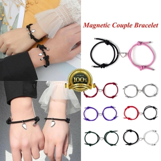 Set 2 Vòng Tay Bện Dây Màu Đen Gắn Nam Châm Cho Tình Bạn