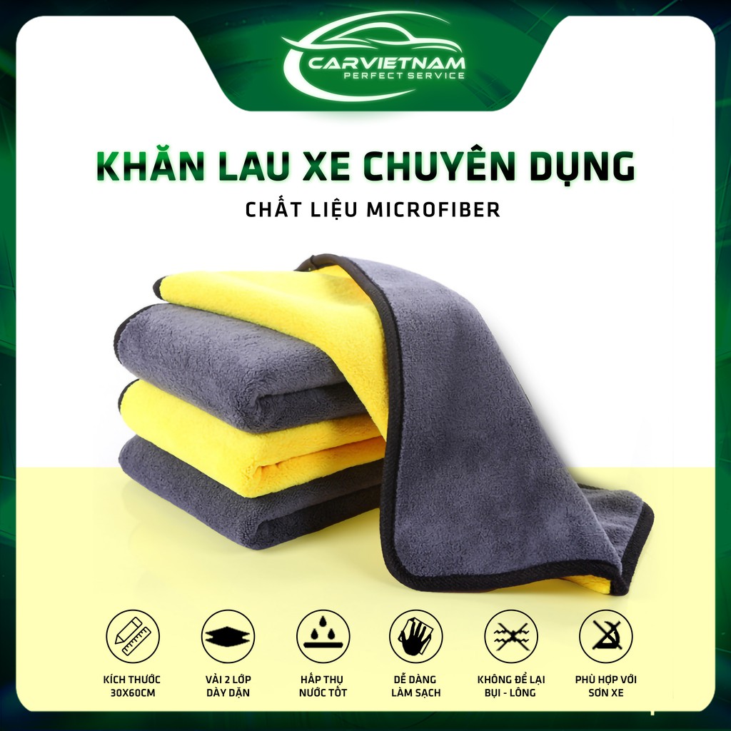 Khăn Lau Xe, Rửa Xe Ô Tô Chuyên Dụng - Chất Liệu Sợi Nano Microfiber Siêu Thấm, Không Rụng Lông, Không Phai Màu Cao Cấp