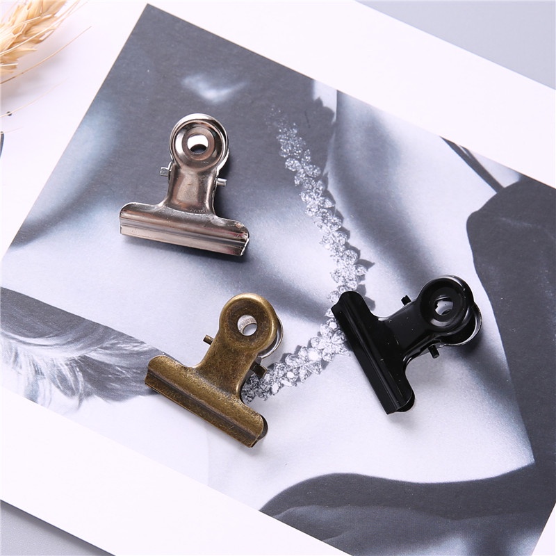 INS Kẹp giấy ghi chú mini bằng kim loại màu trơn đơn giản DIY