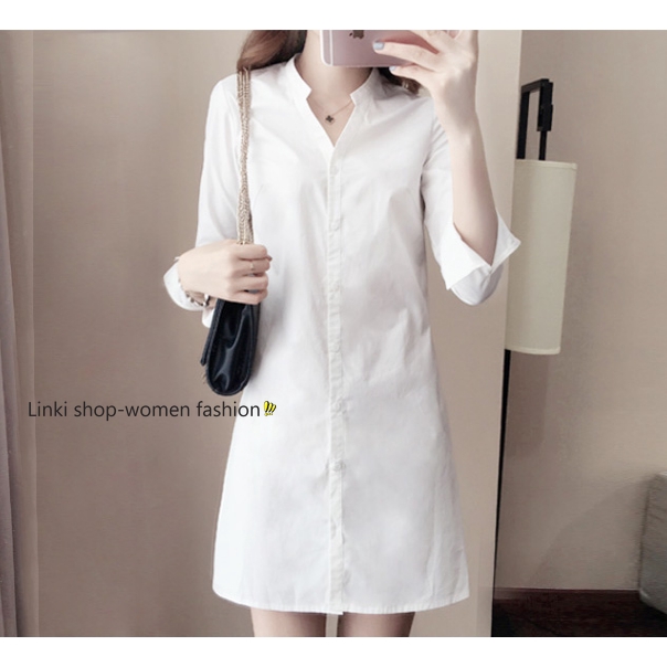 Korean white dress long sleeved simple office women dress | BigBuy360 - bigbuy360.vn