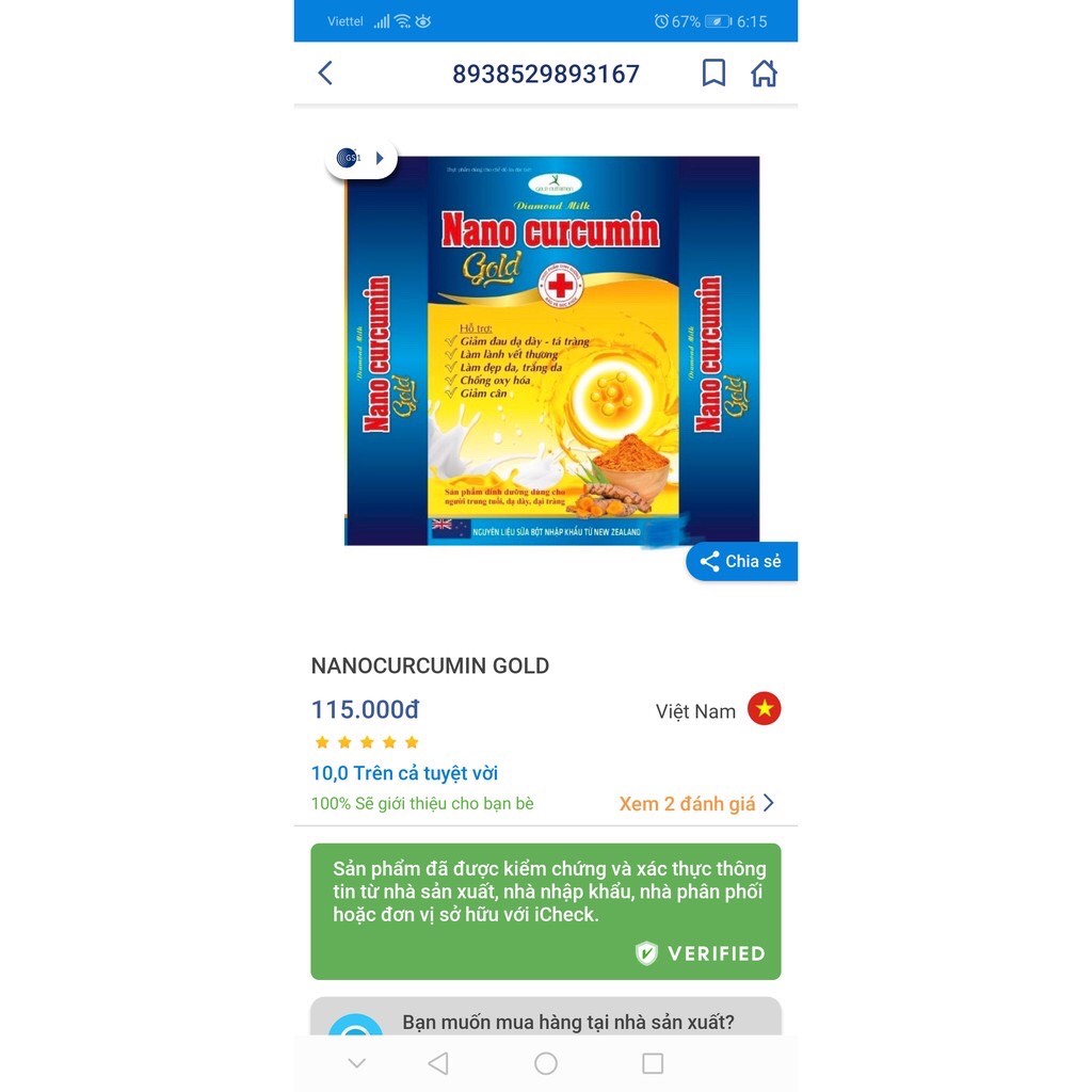 150g sữa nghệ nano curcumin gold