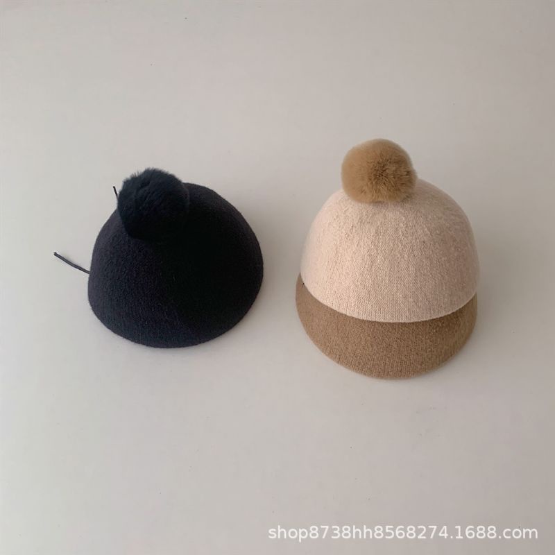 Mũ nồi len chóp lông cho bé