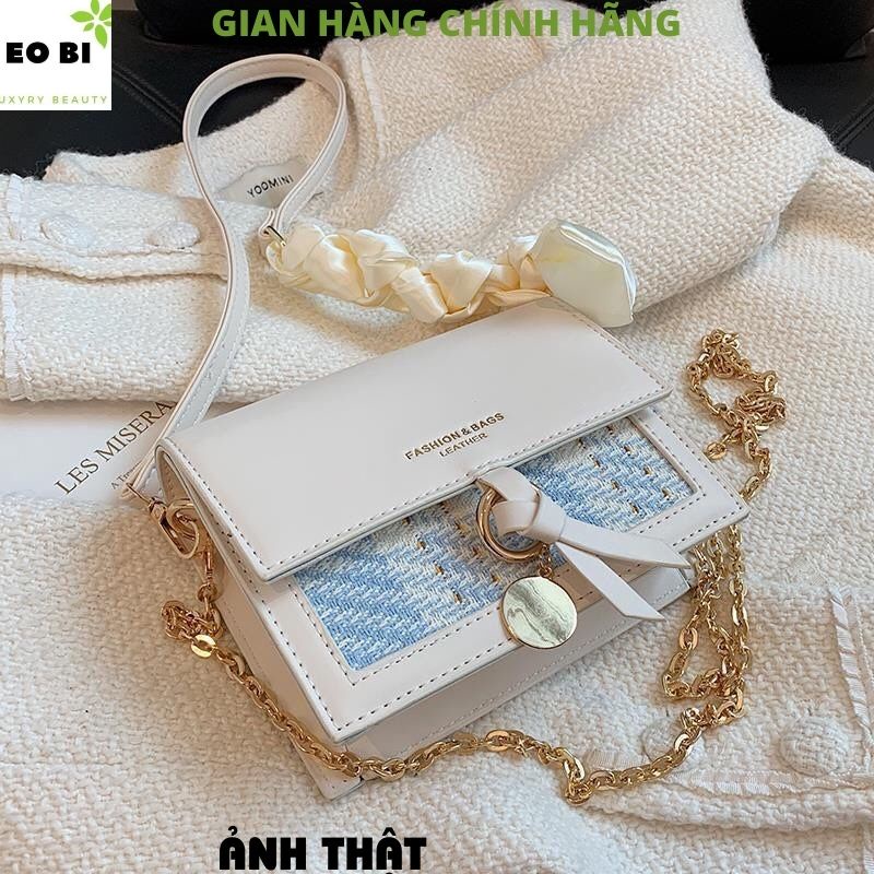 Túi xách nữ, túi kẹp nách đeo chéo kèm 2 dây nữ phối dạ kẻ dây xoắn đi làm đi chơi siêu xinh, mẫu mới 2022 - EOBI
