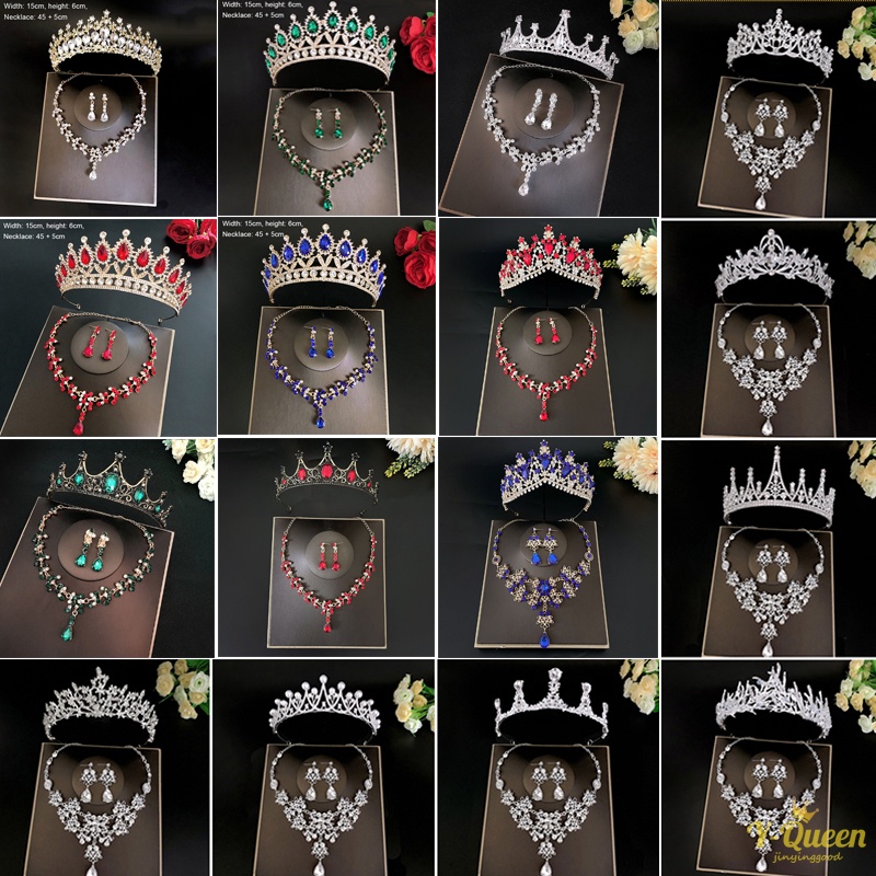 GETNOIVAS Bộ Vương Miện Và Bông Tai Handmade Đính Pha Lê Sang Trọng Cho Cô Dâu