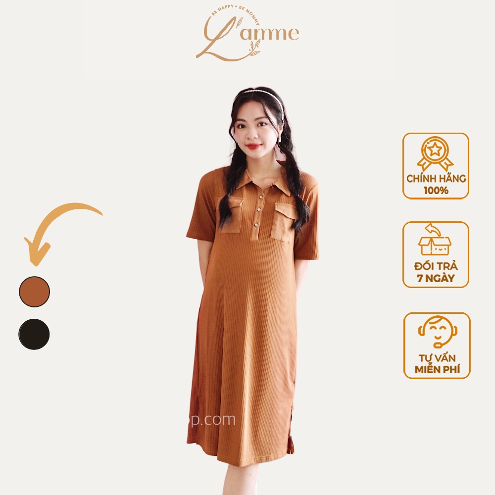 Váy bầu đẹp Lucie Dress dáng thể thao chất dập ly có cúc tháo rời được thiết kế bởi LAMME