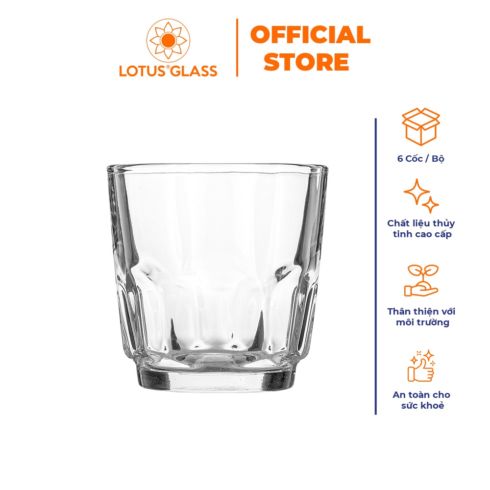Bộ 6 cốc thủy tinh LOTUS GLASS VTC22 trong suốt cao cấp, an toàn, dùng để uống nước, trà đá, cafe
