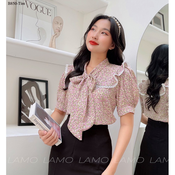 B850- Áo Kiểu nữ áo hoa cột nơ xinh xắn