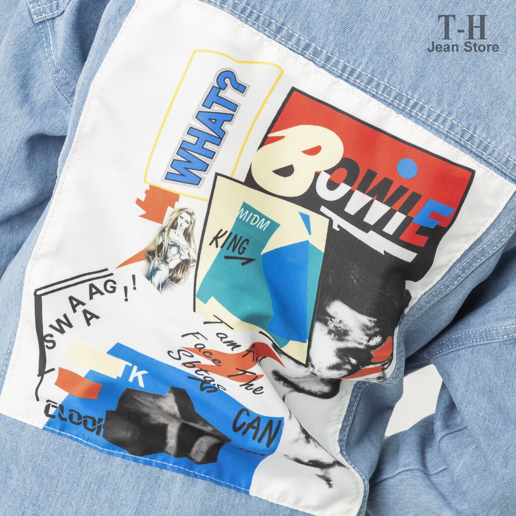 Áo khoác jeans phối chữ bowie cao cấp, áo khoác nam trẻ trung năng động cá tính | BigBuy360 - bigbuy360.vn