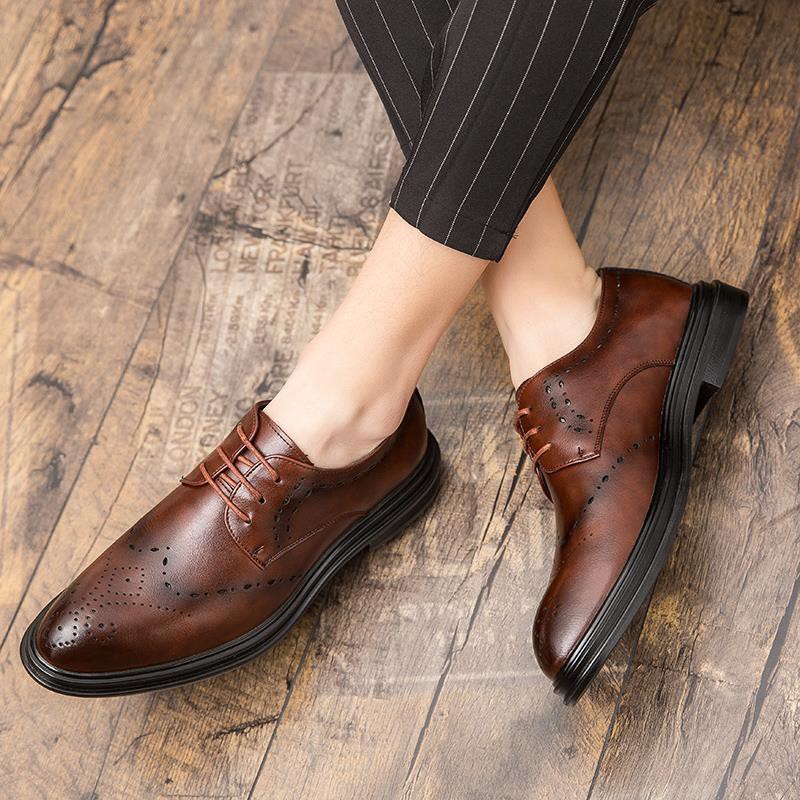 Men's business dress shoes British trend youth Korean casual trendy shoes summer Brock men's shoes brown