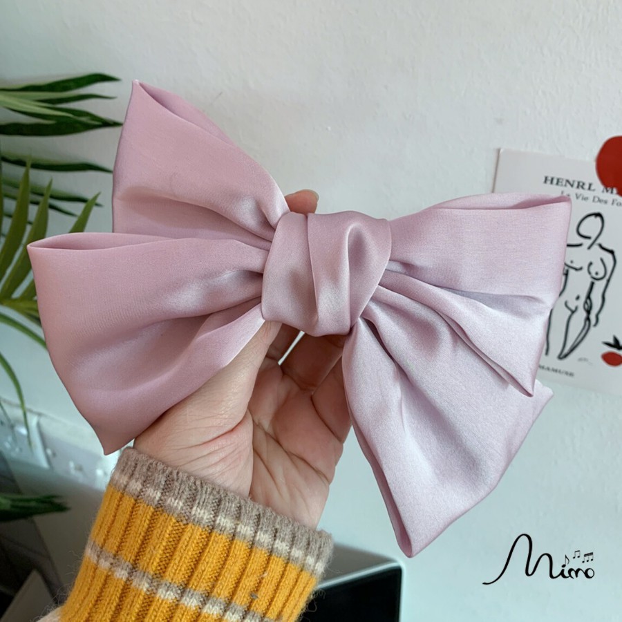 Kẹp Tóc Nơ Vải Bản To Màu Cơ Bản Phong Cách Vintage Hàn Quốc dành cho nữ