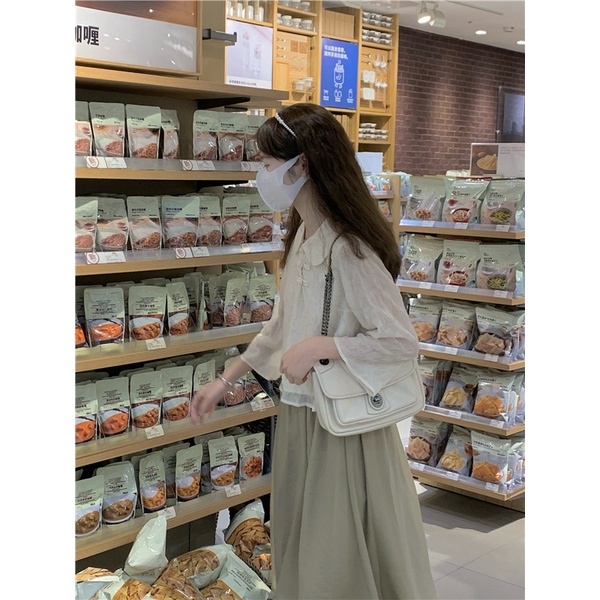 Áo sơ mi XIAOZHAINV cổ búp bê hoặc Chân váy midi phong cách retro cho nữ tùy chọn