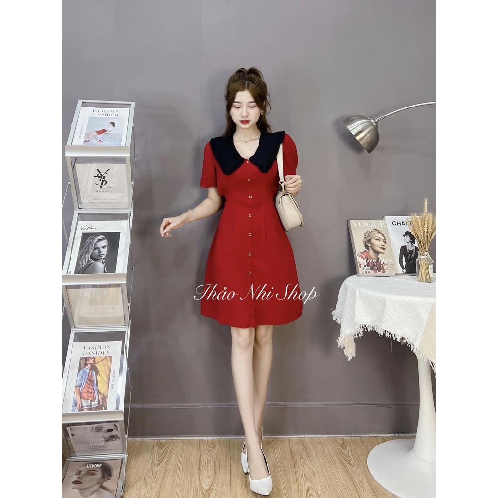 Đầm váy nữ phối bèo đính nút đơn giản, siêu cute dành cho các nàng đi chơi