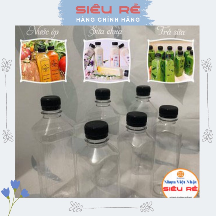 Chai nhựa vuông nắp đen 330ml, 450ml Việt Nhật - Chai đựng trà sữa, trà thái 🏆HÀNG CAO CẤP🏆- nhựa việt nhật siêu rẻ