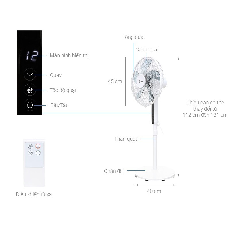 Quạt cây Midea FS40-19PRD inverter - Điều khiển