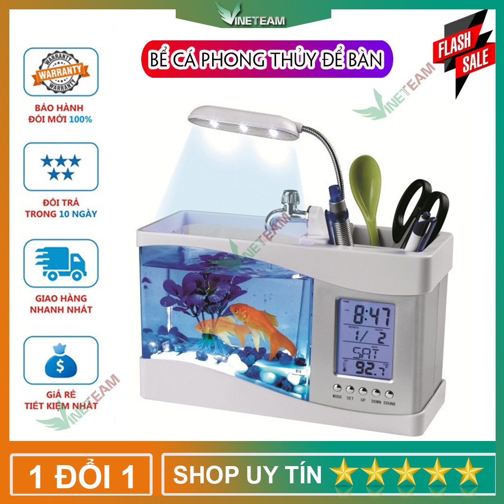 🍒Bể Cá Mini🍒 Hồ Cá Cảnh Mini Kiêm Đồ Hồ Để Bàn Siêu Đẹp (Tặng Kèm Đá Và Cây Cảnh) | BigBuy360 - bigbuy360.vn