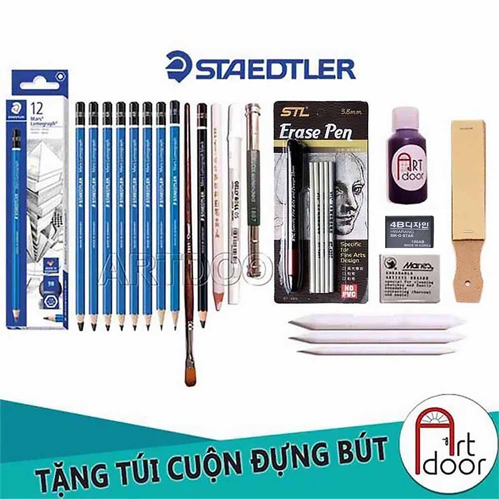 [ARTDOOR] Bộ dụng cụ vẽ chì KOH/ FABER/ STAEDTLER truyền thần chuyên nghiệp (túi vải)