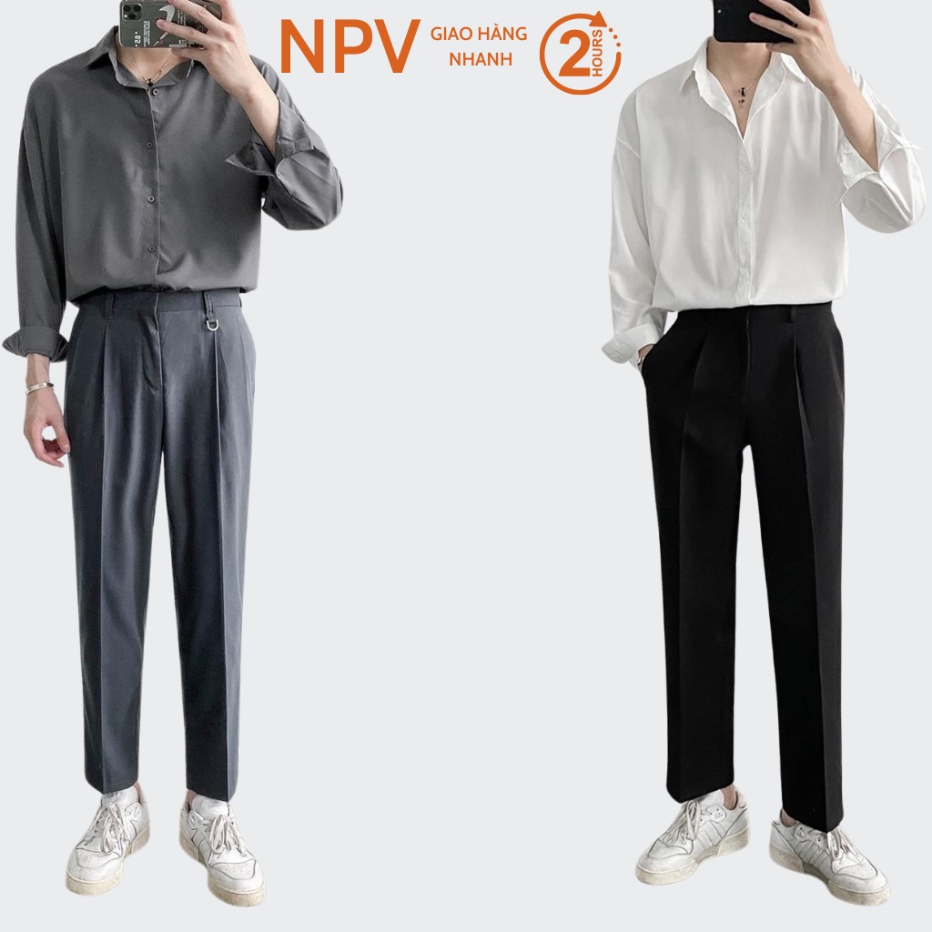 Quần baggy nam ống rộng NPV vải lụa hàn co giãn, không nhăn không xù loại quần tây âu Premium thời trang