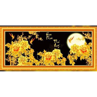 Tranh thêu chư thap hoa khai phu quý kt 142x61cm