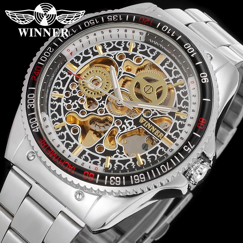 Đồng hồ cơ nam Winner TM04 cơ lộ máy dây thép không gỉ