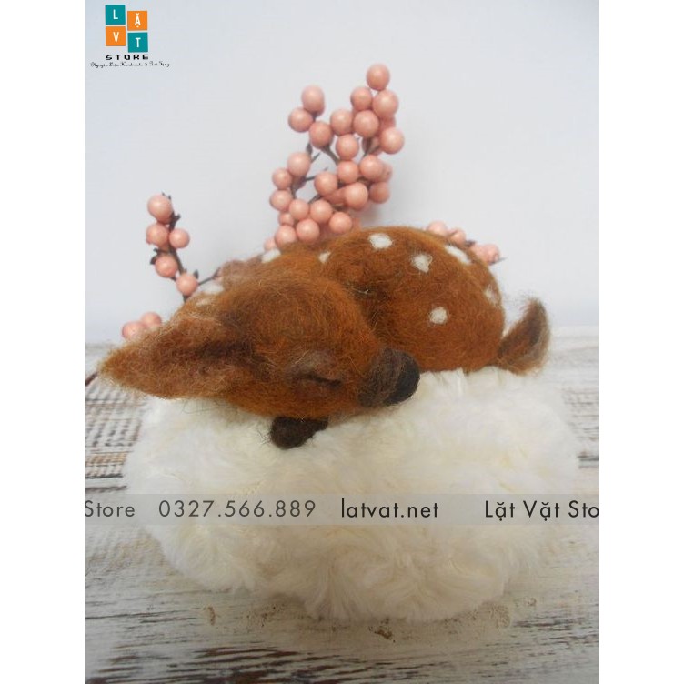 Bé Hươu Sao Ngủ Quên Làm Từ Len Chọc, có 2 kích thước kèm video hướng dẫn cách làm, DIY NEEDLE FELT SLEEPING FAWN