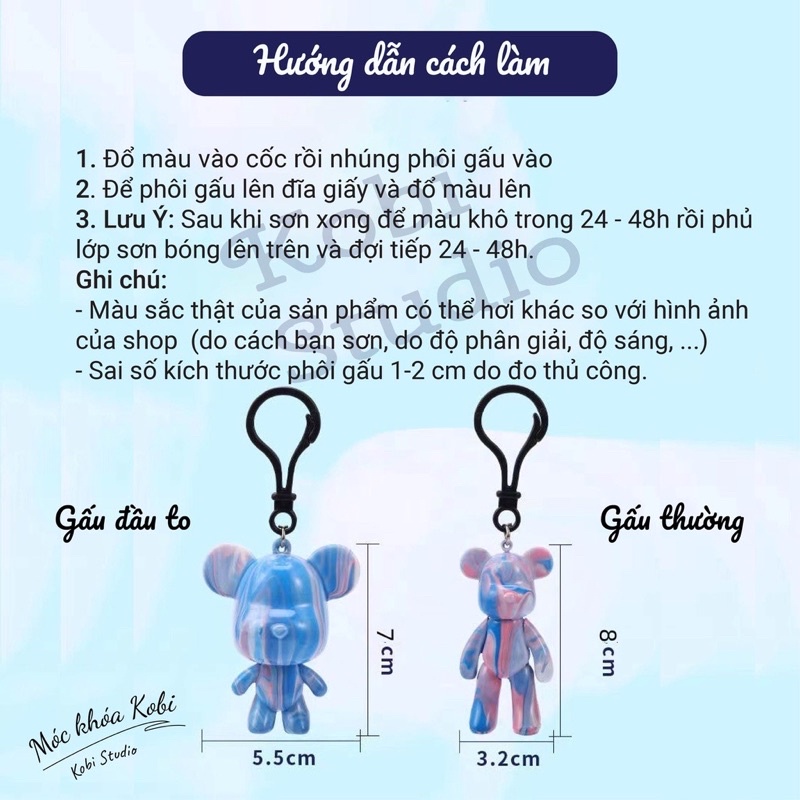 Gấu Bearbrick đổ sơn, Set móc chìa khoá gấu Bearbrick tự đổ màu Acrylic nhiều màu sáng tạo