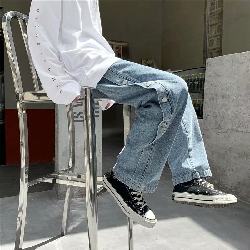 Quần jean dài dáng rộng ống suông phong cách retro Hàn Quốc dành cho nam