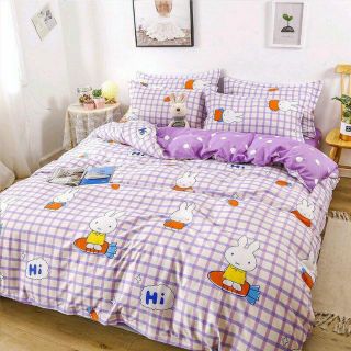 Bộ chăn ga gối thỏ tím cotton poly