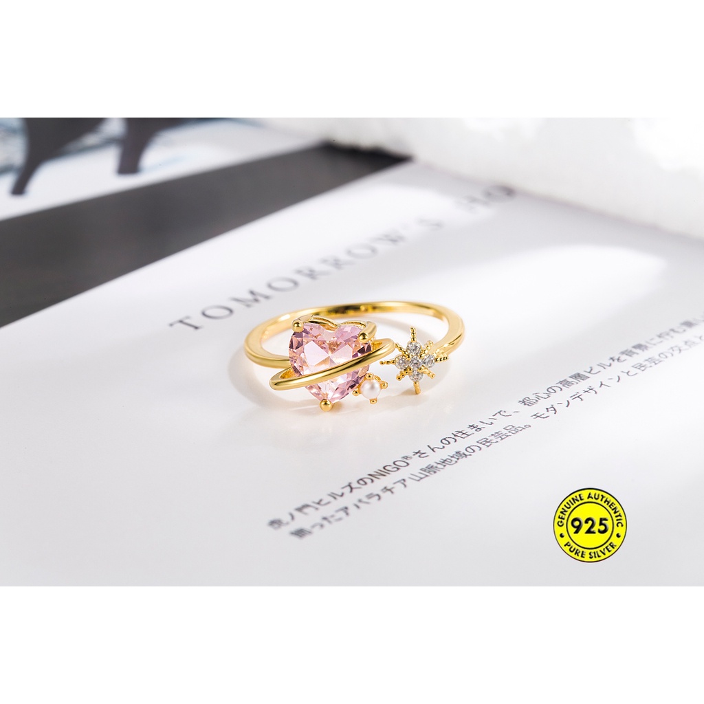 Nhẫn Hở Mạ Vàng 18K Đính Đá Zircon Màu Sắc Ngọt Ngào Thanh Lịch Chống Phai Màu