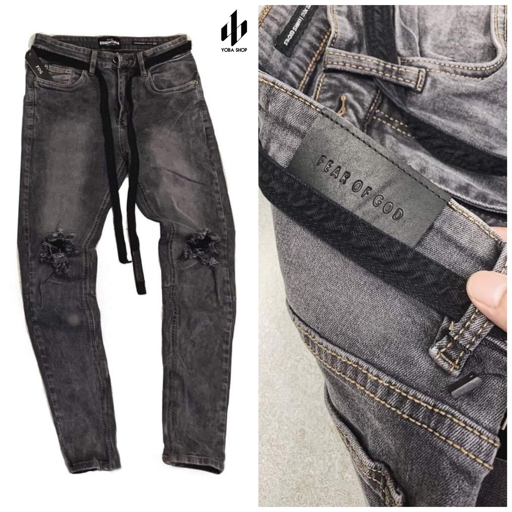  QUẦN JEANS NAM XÁM ĐẬM RÁCH GỐI ZIPPER SIÊU ĐẸP (ảnh thật 100% tự chụp)