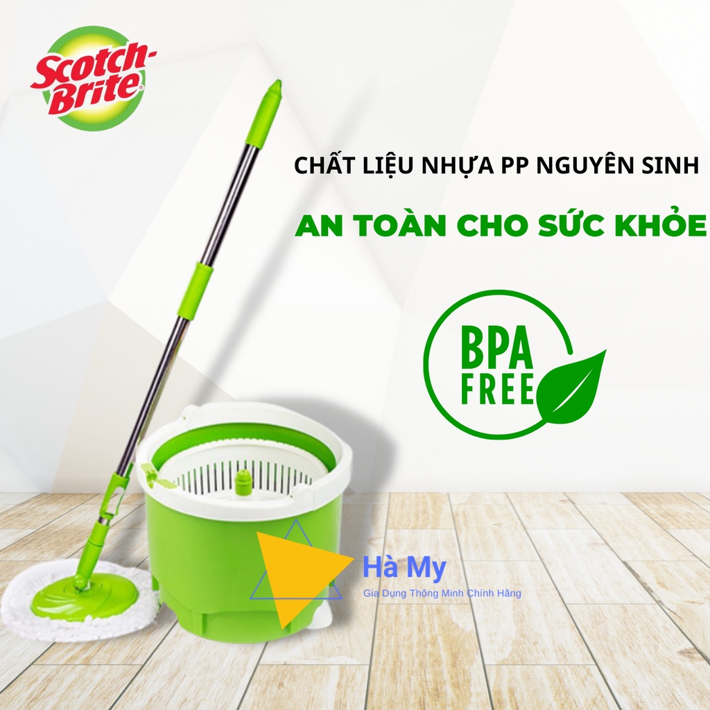 Bộ Cây Lau Nhà Tự Vắt Thông Minh 360 Độ Scotch Brite Chính hãng 3M - Bảo Hành 6 tháng,Lồng Giặt Và Vắt Tích Hợp