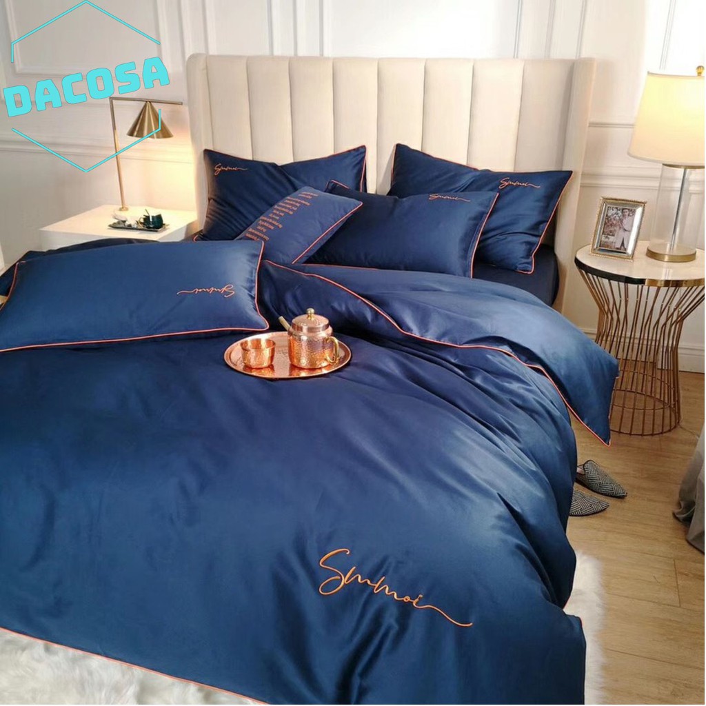 [Giá Sỉ] Bộ Chăn Ga Gối LỤA SUMOI 60S Màu Xanh Than Cao Cấp Khách Sạn