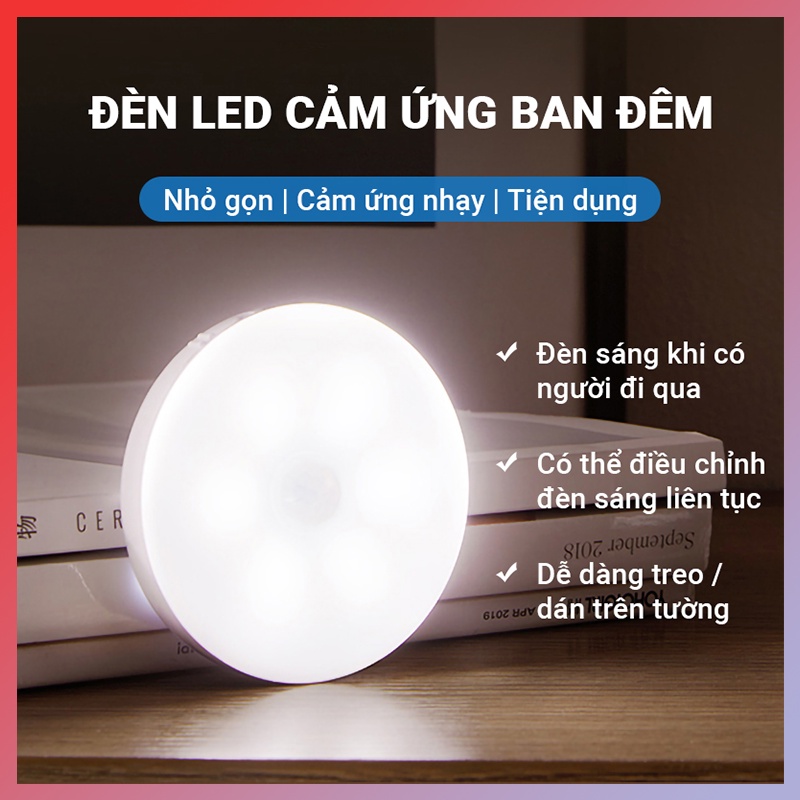 Đèn LED cảm ứng ban đêm 0.6W tiết kiệm điện sạc pin cảm biến hồng ngoại nhạy ánh sáng trắng ấm