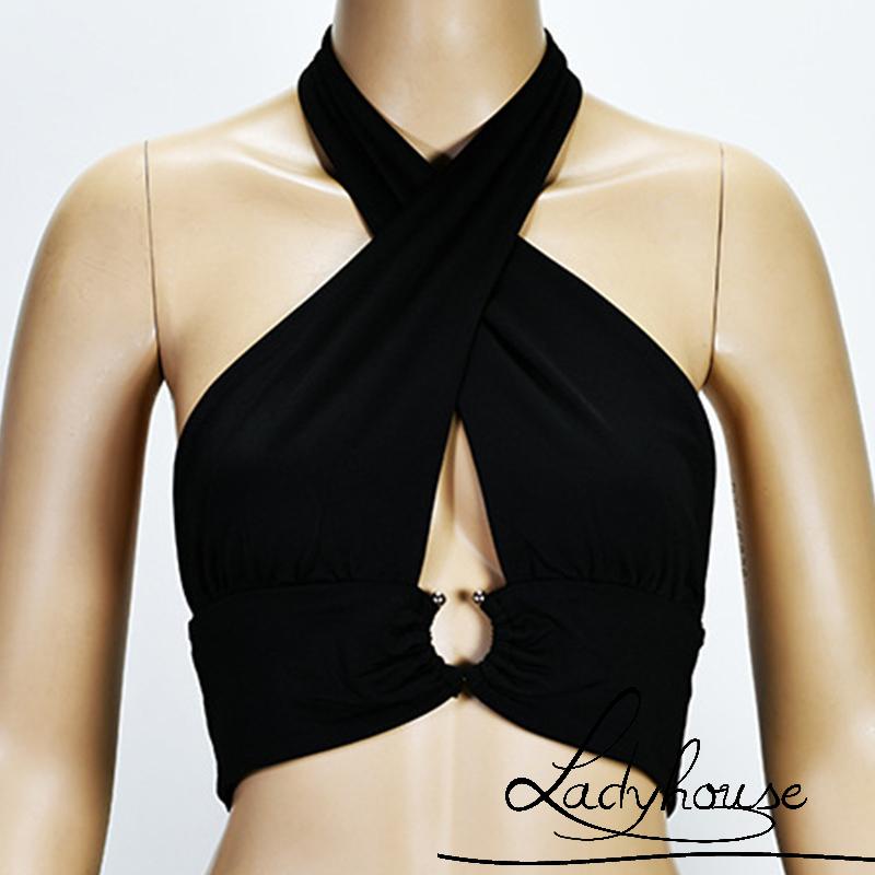 LDD-Women Vest Tops, Sleeveless Hanging Neck Solid Color Casual Party Club Spring Fall Summer Shirt