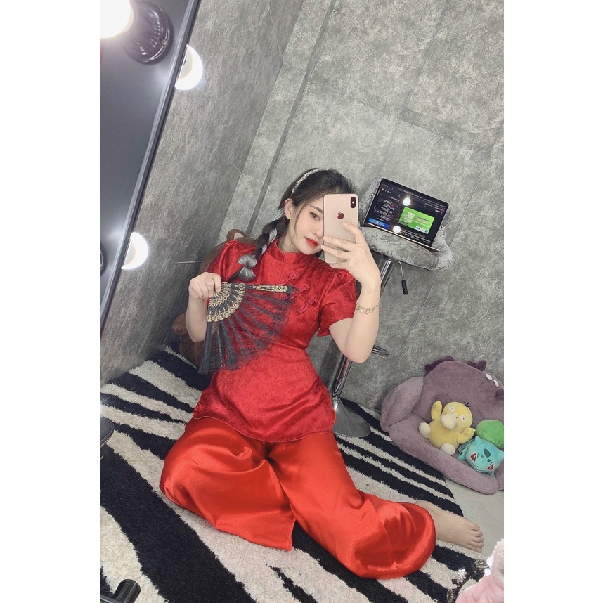 Đồ Lam Đi Chùa # Sẫm Gấm Cách Điệu# Quần Áo Nữ