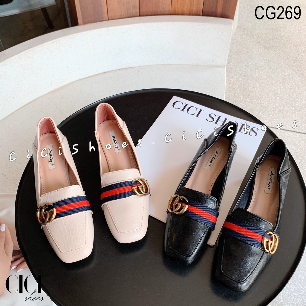 Giày cao gót nữ CiCi Shoes 5cm, giầy gót chéo đai xanh đỏ - CG269