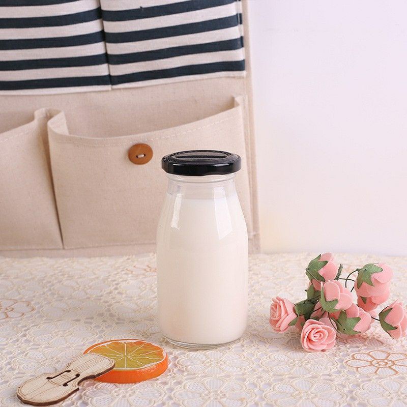 Chai thủy tinh đựng sữa, nước hoa quả detox nắp thiếc đen hoặc vàng  200ml - 250ml - 310ml - 500ml -1000ml