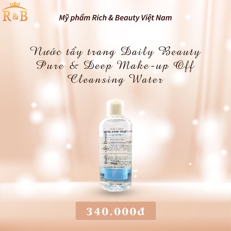 Nước tẩy trang Hàn Quốc daily beauty Pure &amp; Deep Make-up Off Cleansing Water chính hãng R&amp;B