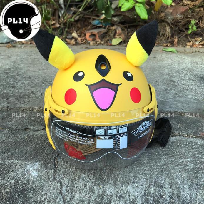 Mũ Nón Bảo Hiểm Trẻ Em Pikachu Có Kính Cho bé Từ 3-6 Tuổi - Mũ Nhựa ABS Độ Bền Cao - BH 12 Tháng