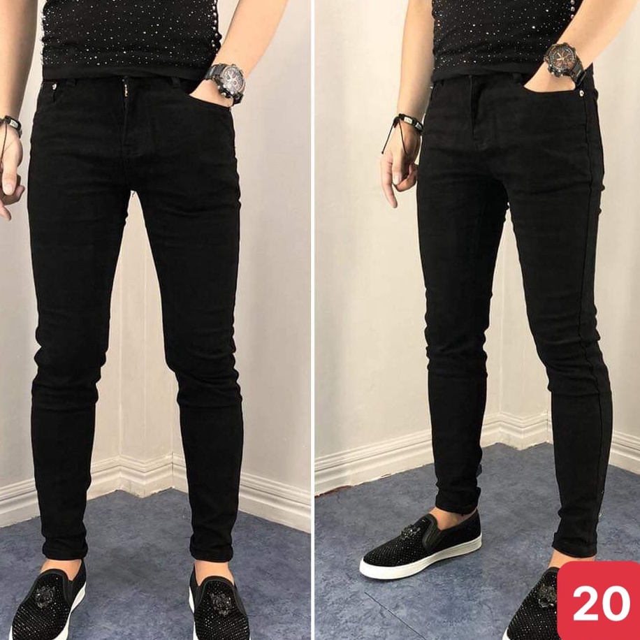 Quần jean nam đen đậm trơn rách gối chất bò cao cấp co dãn 4 chiều cực đẹp, quần rin trơn đẹp AN106 mẫu mới