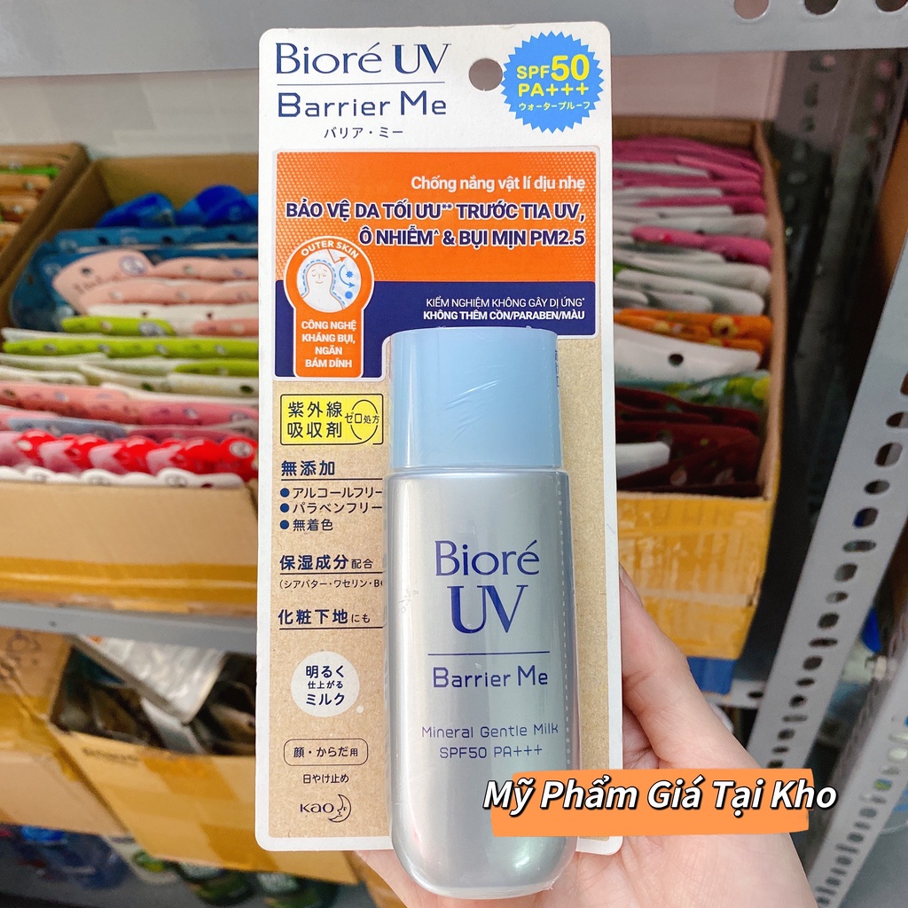 Sữa Chống Nắng Dịu Nhẹ Biore UV Barrier Me Mineral Gentle Milk SPF50 PA++ (50ml) Cho Mặt &amp; Toàn Thân