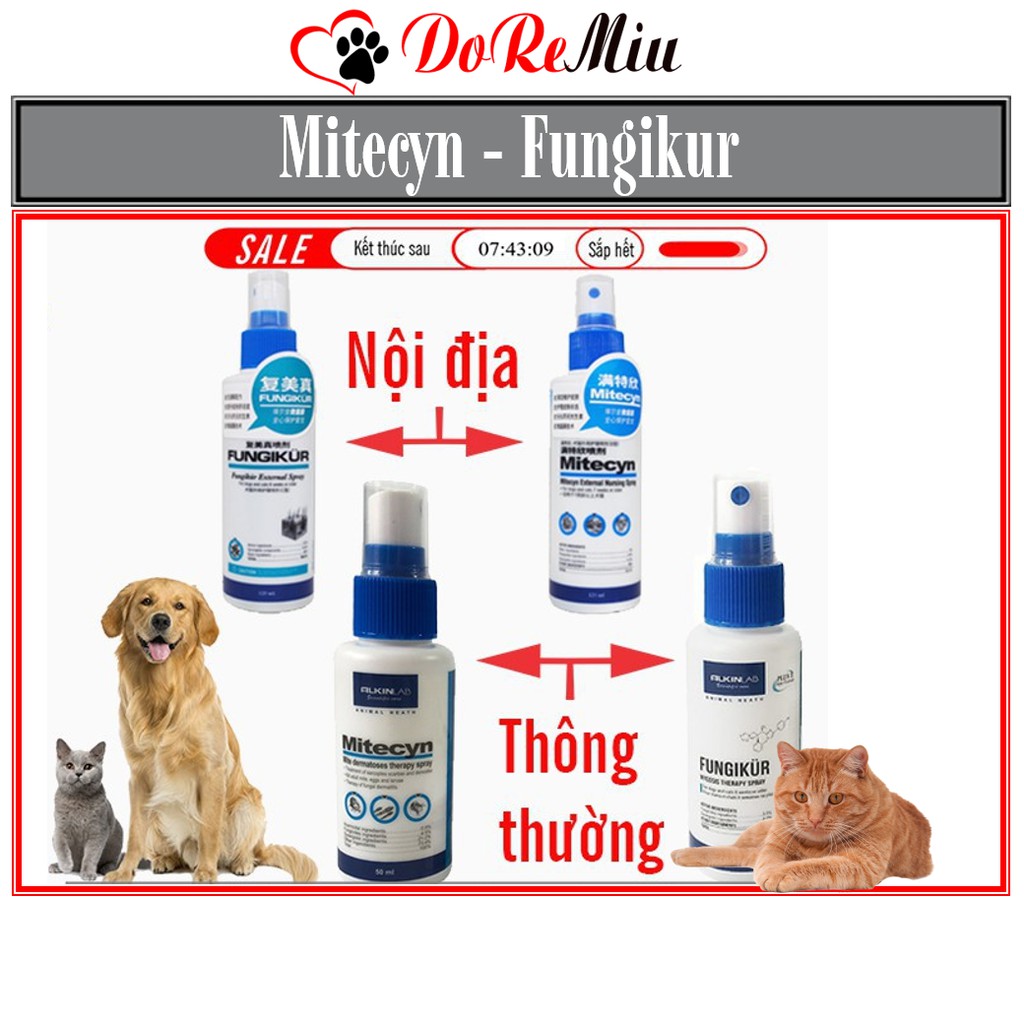 Doremiu- Fungikur Mitecyn Xịt Ve rận bọ chét trên chó mèo