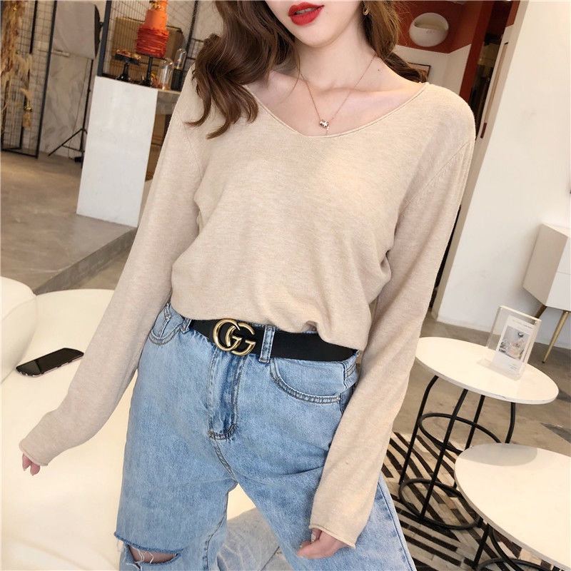 Áo sweater dáng rộng tay dài cổ chữ V trẻ trung thời trang cho nữ | BigBuy360 - bigbuy360.vn