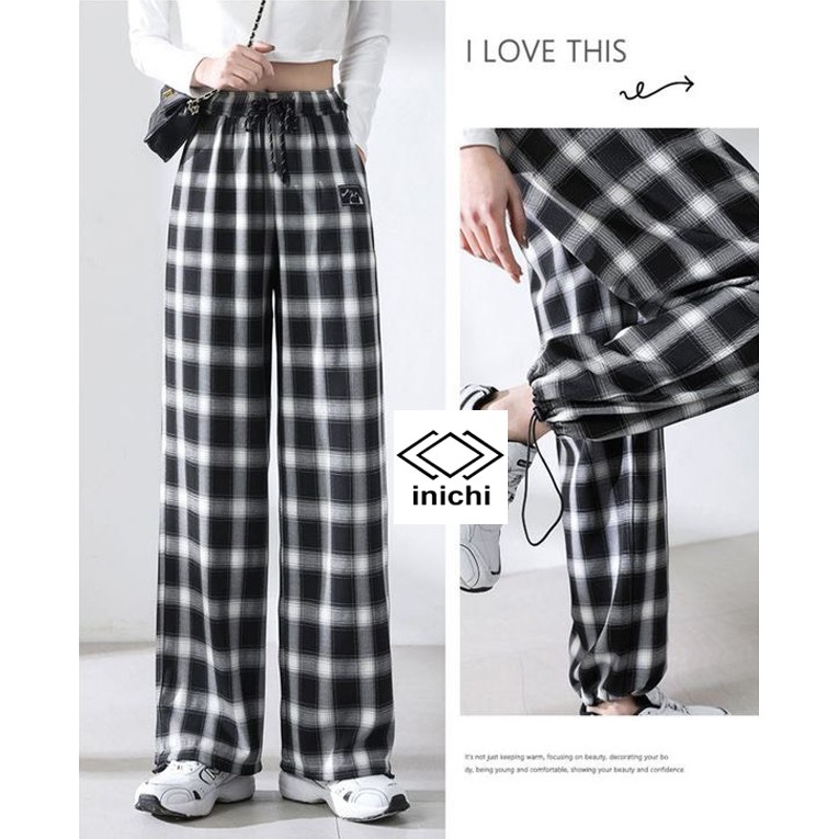 Quần caro nữ INICHI cá tính có dây rút ống Q885