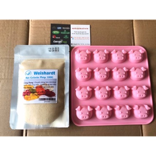 Combo bột Gelatin Pháp 100g kèm khuôn Silicon chú heo dể thương