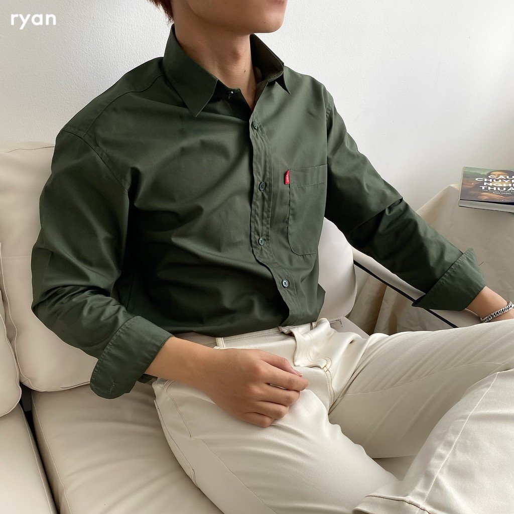 Áo sơ mi nam dài tay trơn đen, trắng, xanh RYAN cổ basic form rộng Hàn Quốc  chất sơ mi cotton cao cấp - Benn shirt | BigBuy360 - bigbuy360.vn