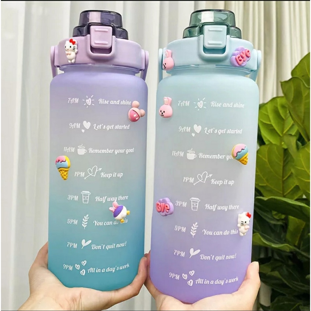 [FREESHIP] Bình Nước 2 Lít Có Hẹn Giờ Uống Nước Siêu Dể Thương Cho Bé Đi Học Có Tặng Sticker Chất Liệu An Toàn