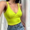 Áo Croptop Dệt Kim Thiết Kế Cổ Chữ V Nữ Tính